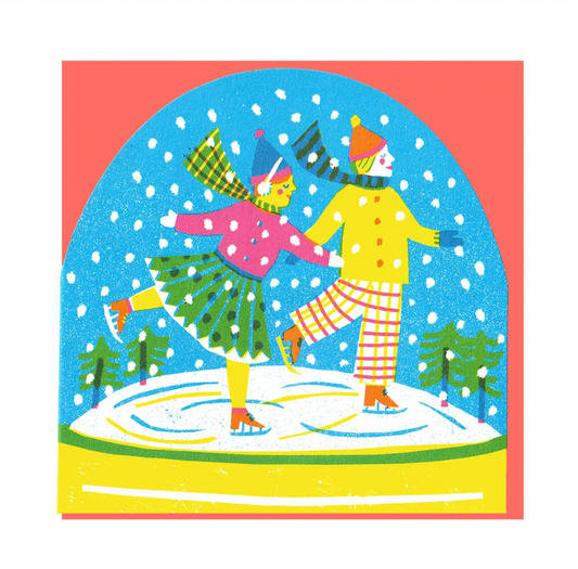 Ice Skaters Snow Globe Card